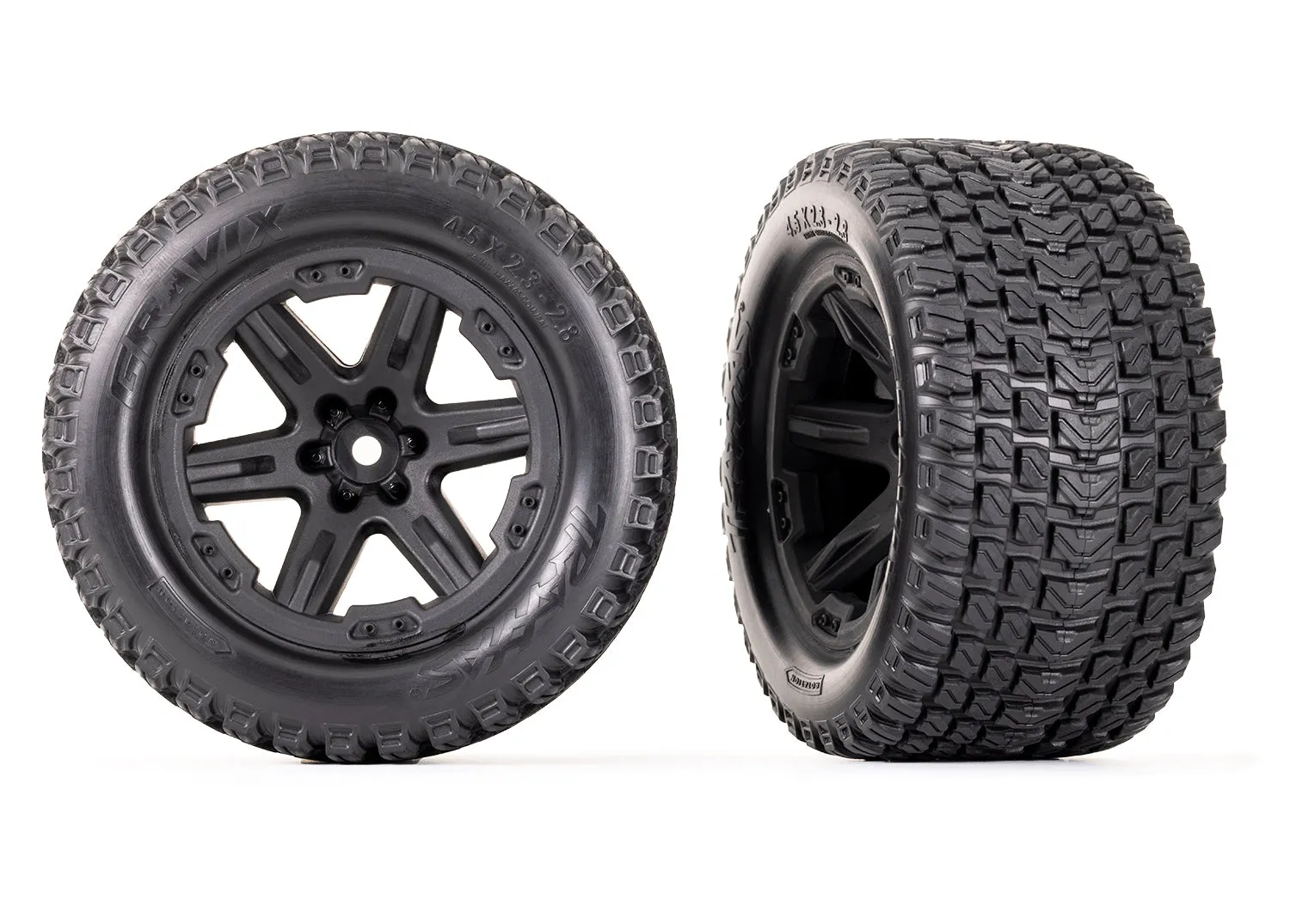 Ban dan velg Traxxas RXT 2.8 inch hitam dengan pola tapak Gravix dari Frisman